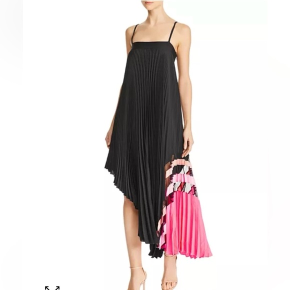 Milly Asymmetrical Black and Pink Cocktail Dress - Sz 12 - NWT - Picture 1 of 6